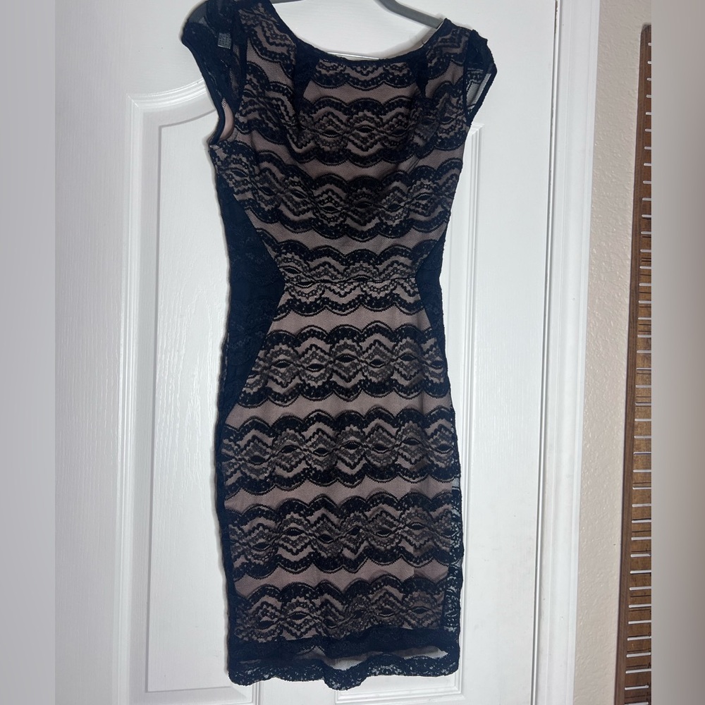 Womens mystic sheer black sheer nude lined  Dress- Size Medium